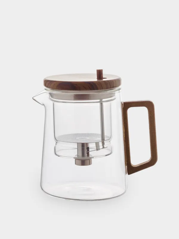 Шай демдеуге арналған шәйнек, 600 мл, шыны Б/ағаш, Clear wood, image-0