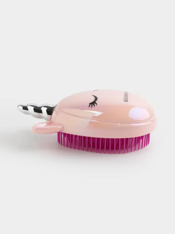 Шашқа арналған массаж тарағы, 12 см, балалар, пластик/силикон, қызғылт, Бір мүйізді, Unicorn, image-5