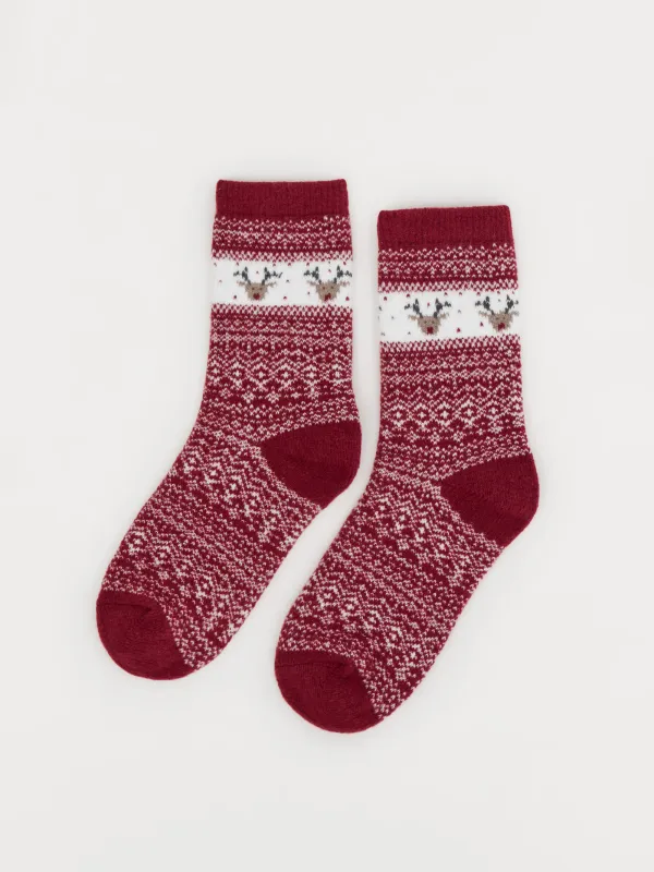 Әйелдер шұлықтары, өлшемі 36-38, полиэстер, қызыл, Бұғы, Fleece, image-0