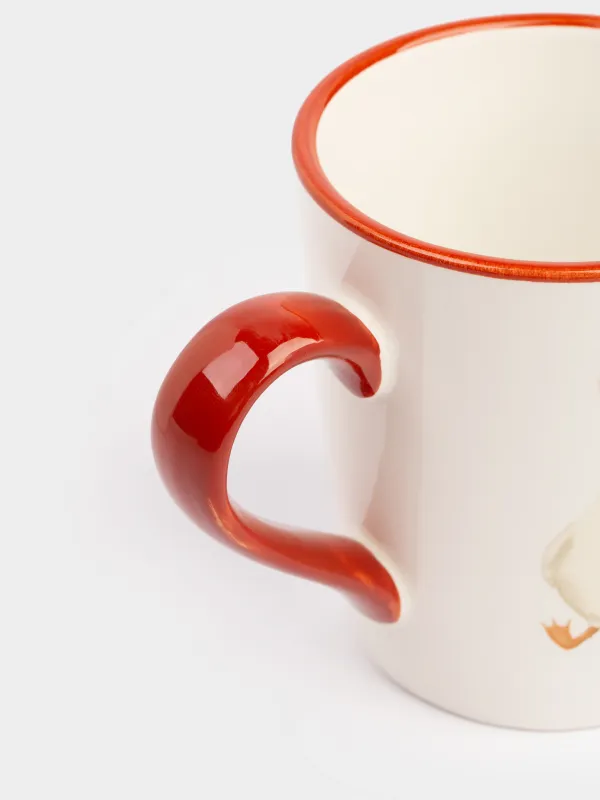 Кружка, 320 мл, керамика, бело-бордовая, Гусь с санками и подарком, Goose, image-1