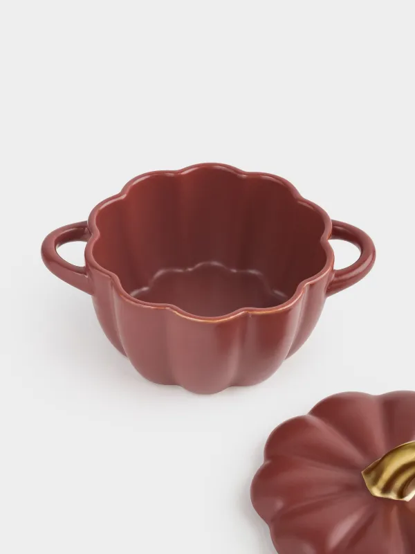 Кокотница, 11 см, 340 мл, с крышкой, керамика, бордово-золотистая, Тыква, Gourd, image-4