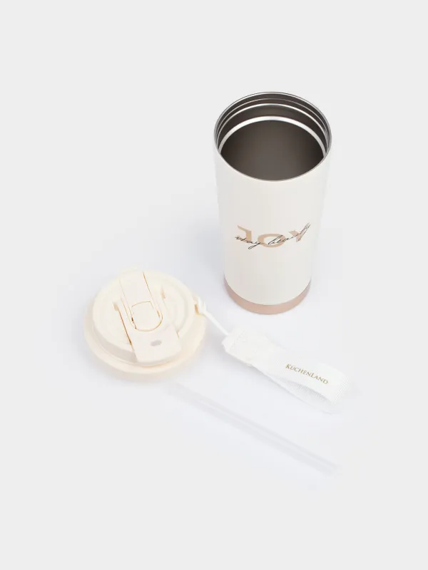 Термокружка, 500 мл, клапан/трубочка, с ремешком, сталь/пластик, бежево-золотистая, Ballad, image-4