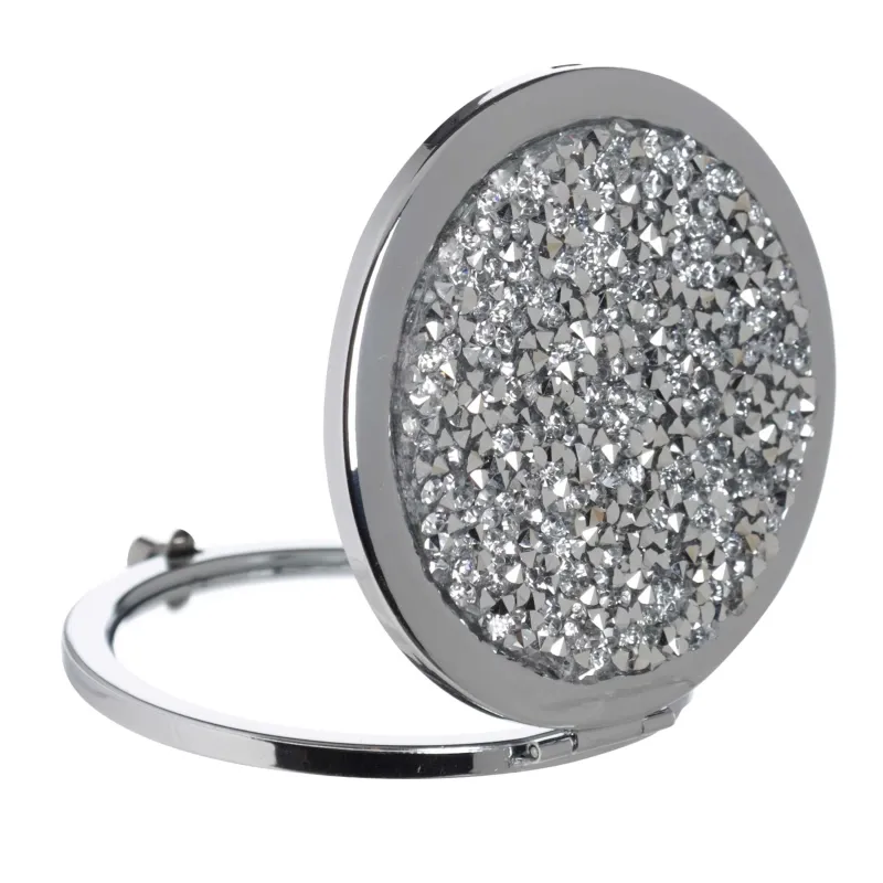 Қалта айнасы, 7 см, екі жақты, металл, күміс, ринстондар, Art deco, image-0