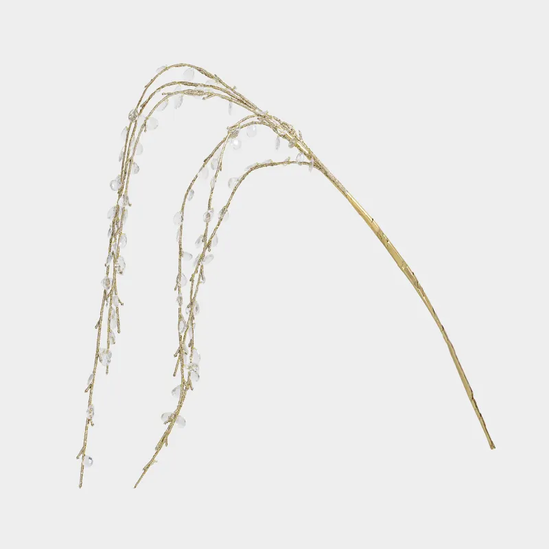 Ветка декоративная, 1 м, акрил/пластик/металл, золотистая, Кристаллы, Crystal decor