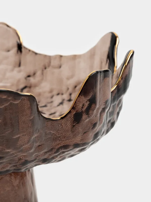 Блюдо на ножке, 20х10 см, с золотистым кантом, Nautilus color, image-2