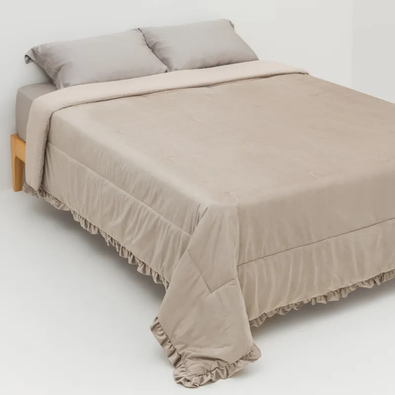 Төсек жапқыш, 220х240 см, сырылған, барқыт/микрофибра, мокко, желбіршектері бар, Stitch velvet