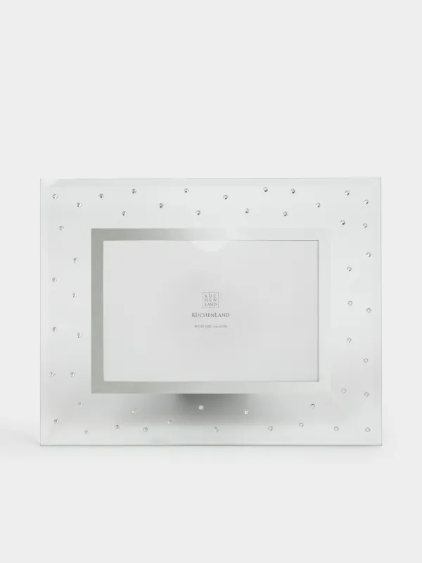 Фоторамка, 23х18 см, стекло, серебристая, Стразы, Glossy, image-4