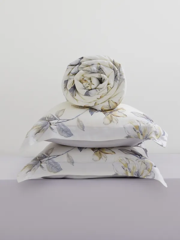 Төсек жиынтығы, еуро, тенсель 300 TC, сүтті сұр, Магнолия гүлдері, Tencel, image-6