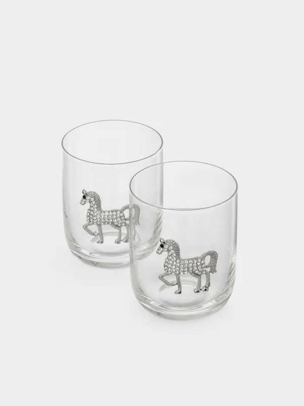 Виски стақаны, 10 см, 340 мл, 2 дана, шыны/металл, Күміс жылқы, Lux elements, image-1