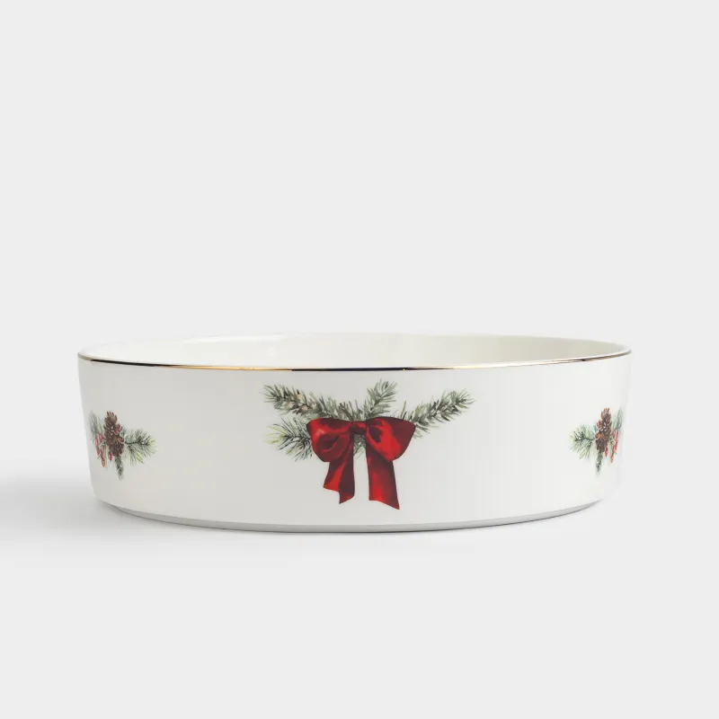 Блюдо, 24х6 см, с бортами, фарфор F, белое, Лошадка и еловые ветви, Christmas miracle classic