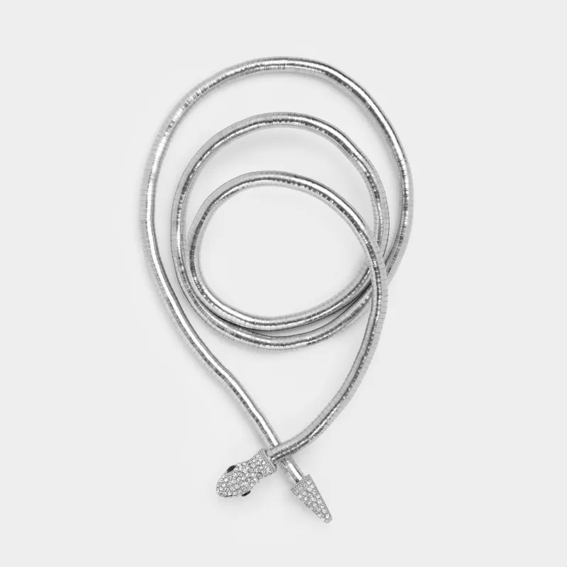 Колье, 90 см, металл/стразы, серебристое, Змея, Jewelry snake