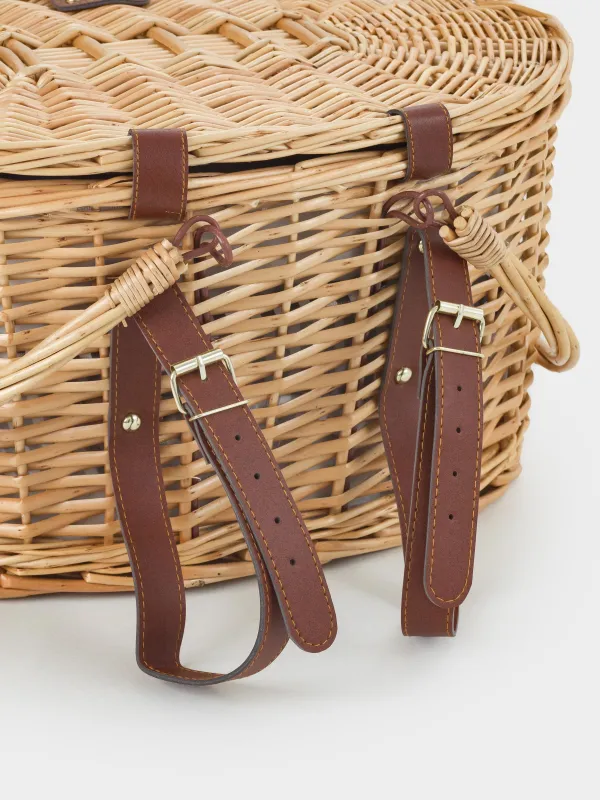 Пикник себеті, 42х30 см, 4 адам, 21 зат, Жамылғымен, жүзім, дөңгелек, қоңыр, Picnic, image-4