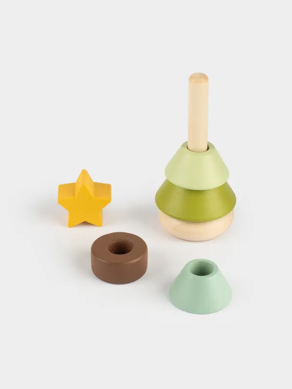 Дамытушы ойыншық, 12 см, 6 зат, ағаш, Шырша пирамидасы, Christmas, image-3