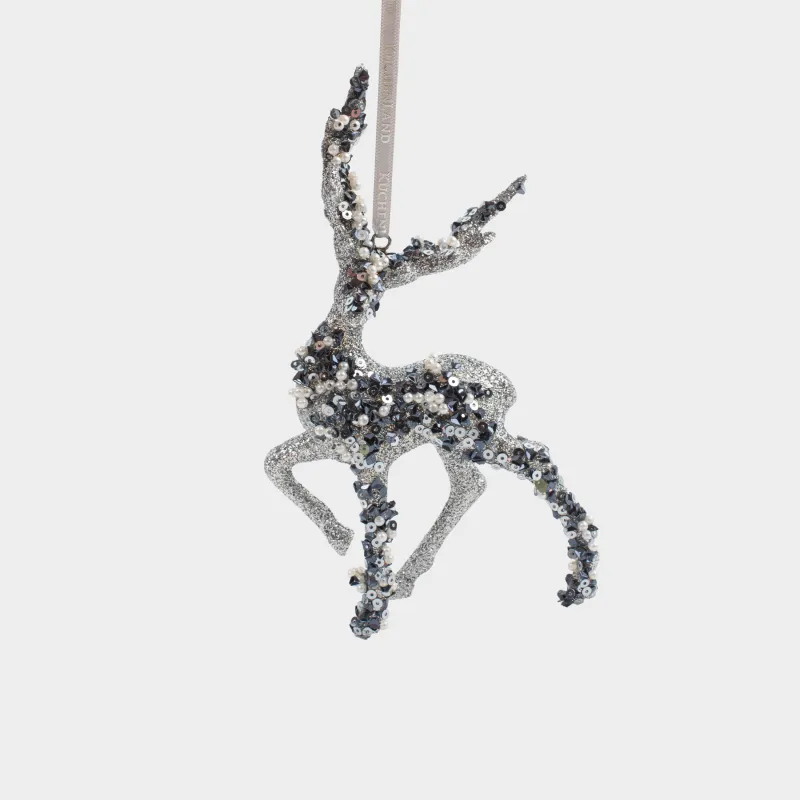 Игрушка елочная, 15 см, пенопласт/пластик, серебристая, Олень, Figure sparkle