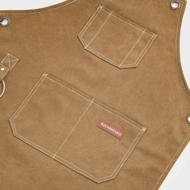 Алжапқыш, 58х78 см, қалталары бар, ұстағышы бар, брезент/жасанды былғары, қоңыр, BBQ, image-1