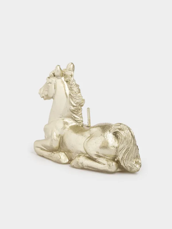 Свеча, 9x7 см, с блестками, шампань, Лошадь, Horse gold, image-1