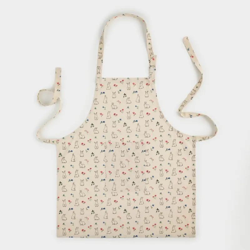 Фартук, 70х80 см, хлопок, молочный, Кролики и цветы, El flora rabbit
