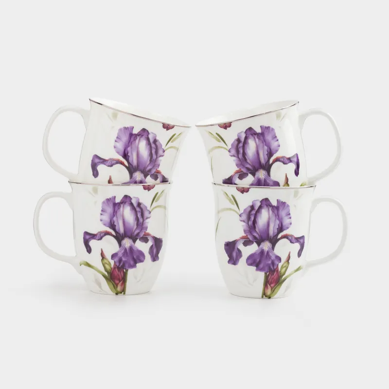 Саптыаяқ, 400 мл, 4 дана, фарфор F, күміс жиегі бар, Құртқашаш, Antarctica Flowers