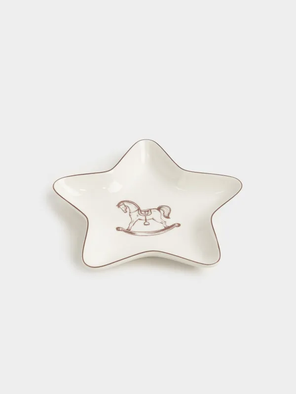 Ыдыс, 18 см, фарфор N, ақ және қою қызыл, Жұлдыз, Тербелетін ат, Christmas lace, image-2