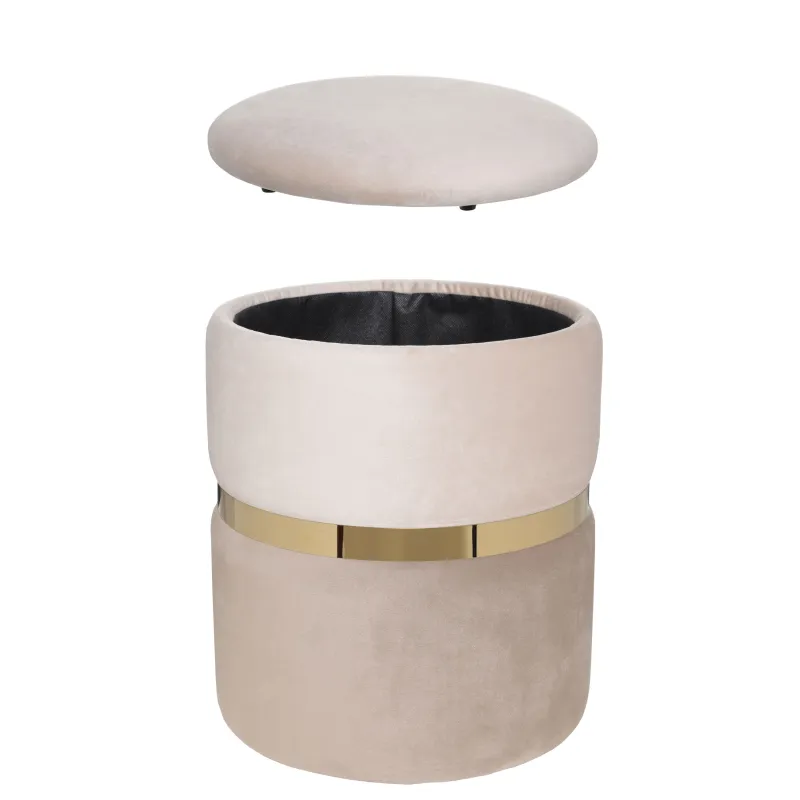 Пуфик, 30х38 см, с ящиком для хранения, вельвет/металл, серо-бежевый, Pouf, image-1