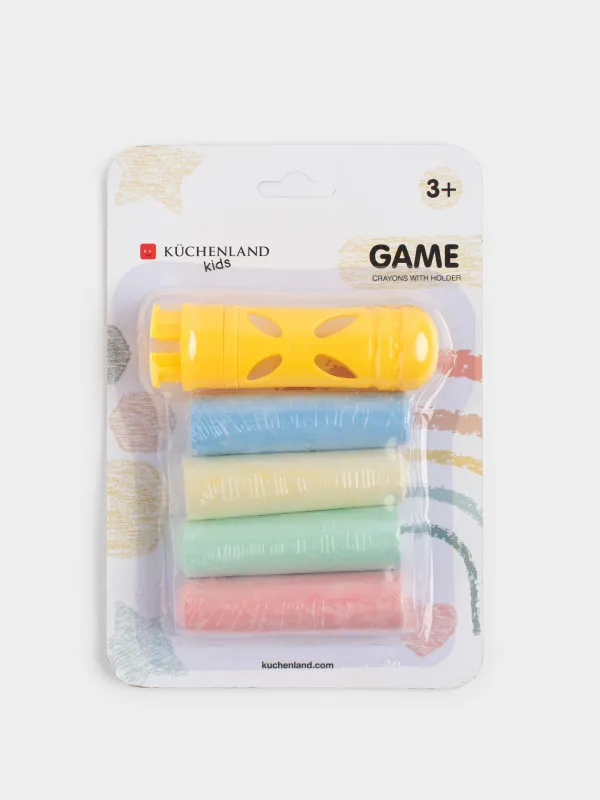 Мелки, 4 шт, с держателем, пластик/мел, цветные, Game, image-3