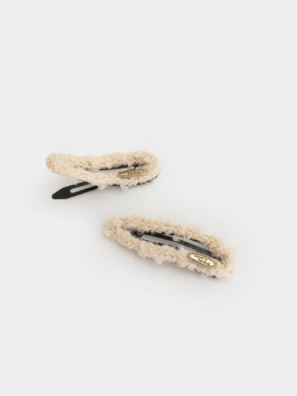 Шаш қыстырғыш, 8 см, 2 дана, жасанды үлбір/металл, сүт түстес, Plush, image-3