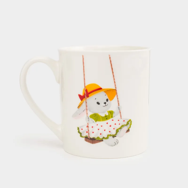 Балаларға арналған саптыаяқ, 300 мл, фарфор N, ақ, алтын жиегі бар, Әткеншектегі қоян, Ideas life, image-2