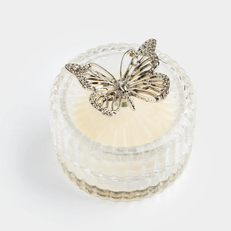 Хош иісті шам, 7 см, шам ұстағышта, қақпағы бар, шыны/металл, Хош иіс, көбелек, image-1