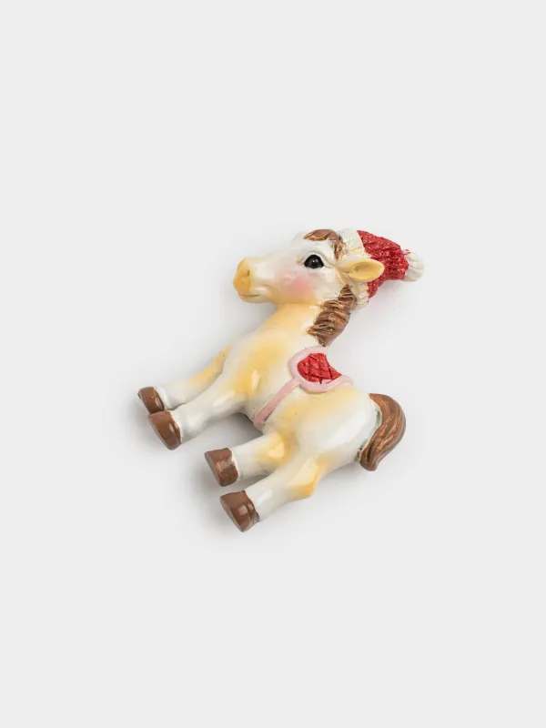 Магнит, 9 см, полирезин, молочно-красный, Пони в колпаке, Horse christmas, image-2