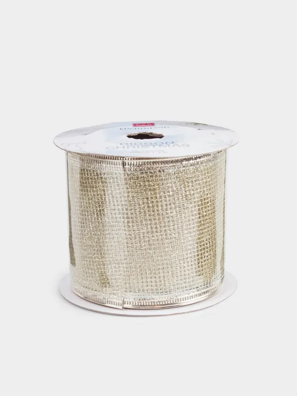 Сәндік таспа, 5 м, иілімді, полиэстер, шампан, Тор, Ribbon christmas, image-0