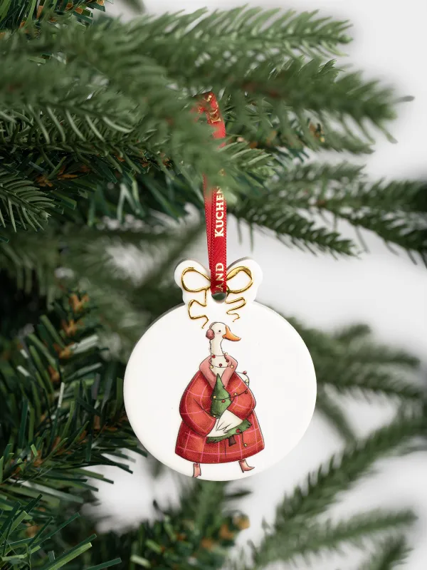 Шырша ойыншығы, 6 см, керамика, алтын, Аю мен қаз, Flat ball, image-3