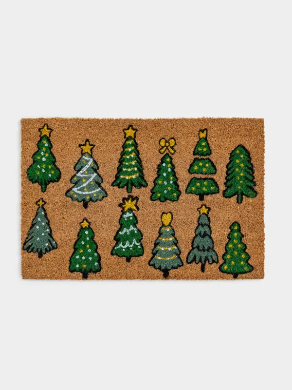 Коврик придверный, 40х60 см, кокос/ПВХ, прямоугольный, коричневый, Елки, Door fir, image-0