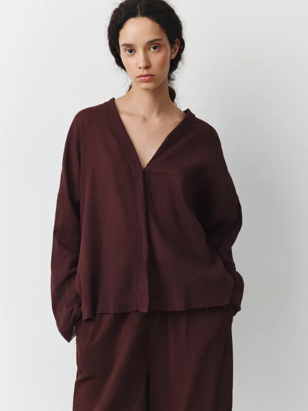 Әйелдер блузасы, өлшемі L, ұзын жеңді, түймелері бар, муслин К, қоңыр, Fermina, image-0