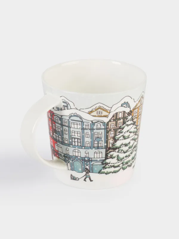 Саптыаяқ, 450 мл, фарфор F, ақ және сұр, Қар басқан қала, House built, image-1