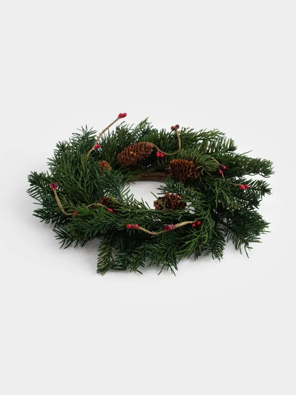 Венок рождественский, 10/22 см, дерево/пенопласт, хвойный аромат, Ягоды, Bordo berry, image-1