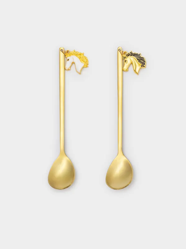 Десерт қасығы, 14 см, 2 дана, болат, алтын, Жылқы, Horse gold, image-0