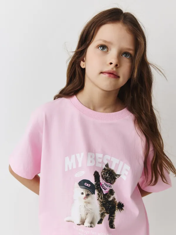 Балалар футболкасы, үйге арналған, 98 см, қыздарға арналған, мақта, қызғылт, Марғаулар, Celso, image-2