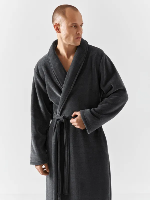 Ерлер халаты, үйге арналған, өлшемі S-M, ұзын жеңді, шенилл/жасанды үлбір, сұр, Jesse, image-1