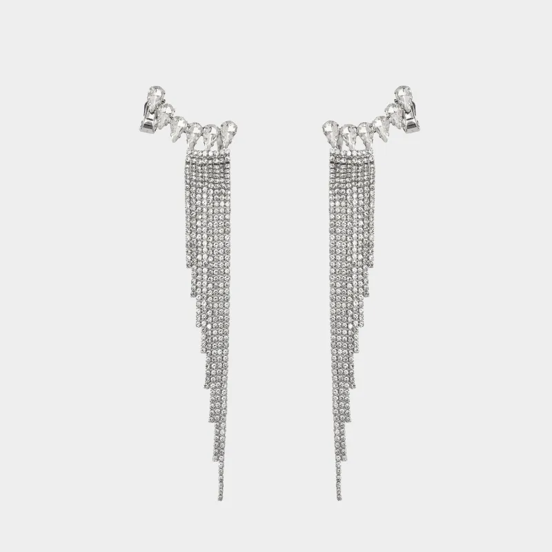 Серьги-пусеты, 14 см, 2 шт, металл/стразы, серебристые, Кристаллы, Jewelry crystal