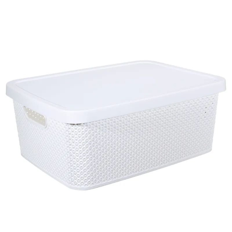 Сақтау себеті, 28х39х22 см, қақпағы бар, пластик, тікбұрышты, ақ, Grid, image-1