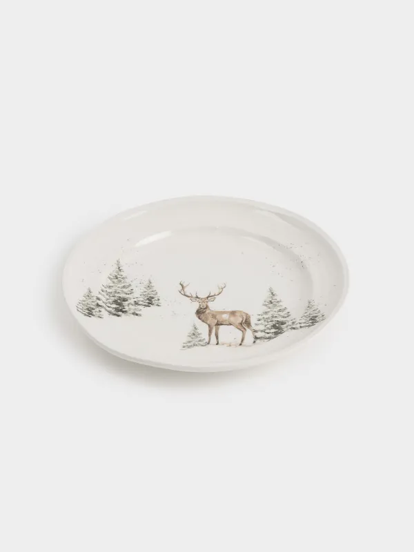 Тіскебасар тәрелкесі, 20 см, керамика, ақ, Қарлы ормандағы бұғы, Woodland Story, image-1