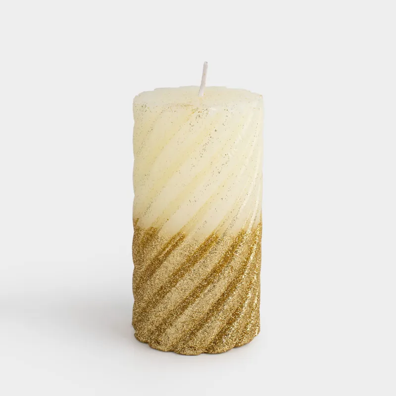 Свеча, 8х14 см, цилиндрическая, с блестками, золотистая, Spiral shap