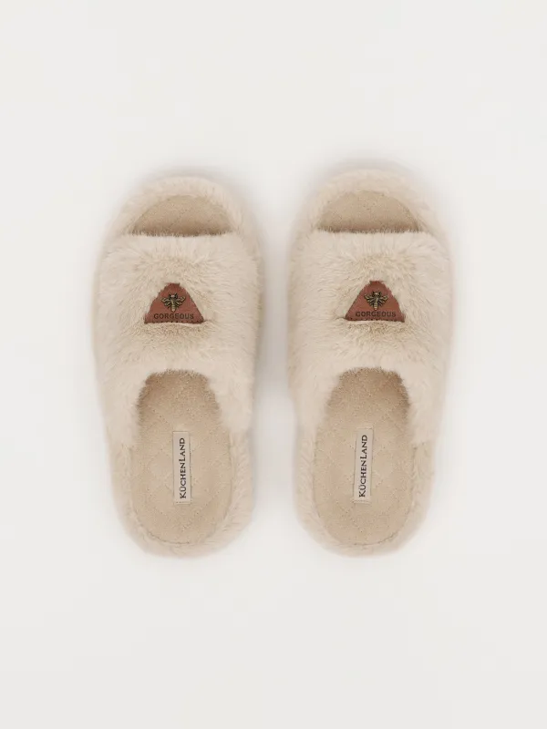 Әйелдер тәпішкелері, үйге арналған, өлшемі 36-37, жасанды жүн / күдері, сарғылт-қоңыр-қызғылт сары, Ара, Shaggy, image-1