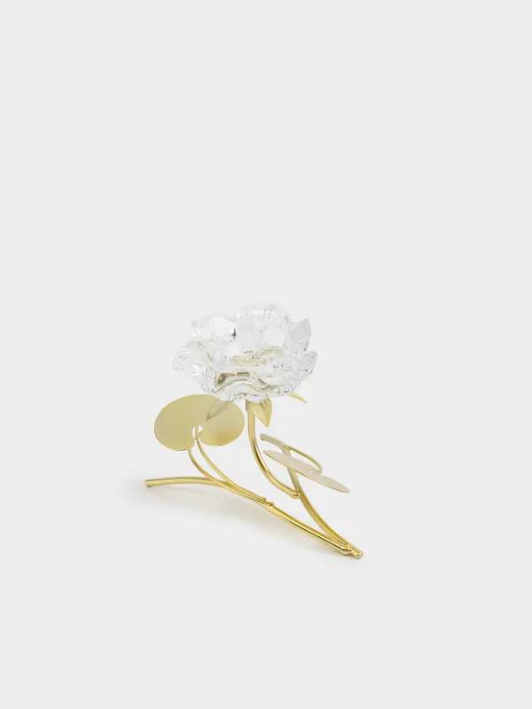 Шам ұстағыш, 13 см, шай шамына арналған, шыны/металл, алтын, Лотос, Fantastic flowers, image-2