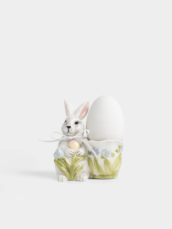 Подставка для яйца, 10 см, керамика D, серая, Кролик с цветами, Easter, image-4