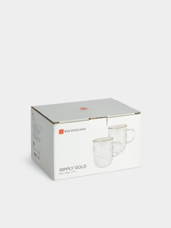 Кружка, 400 мл, 2 шт, с золотистым кантом, Ripply gold, image-5