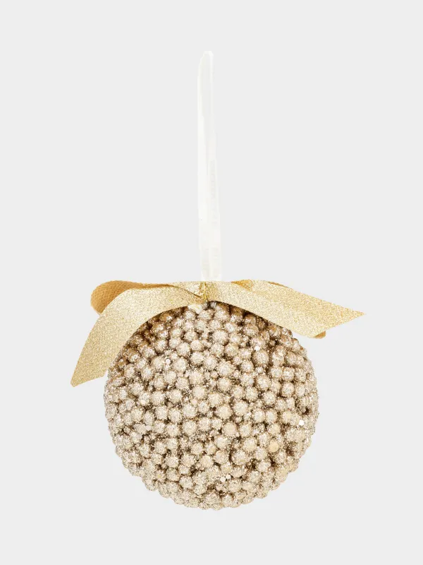 Шырша ойыншығы, 8 см, пенопласт, шампан, Лентасы бар шар, Ball sparkle, image-1