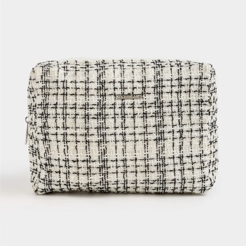 Косметичка, 26х19 см, твид, черно-белая, Wenal