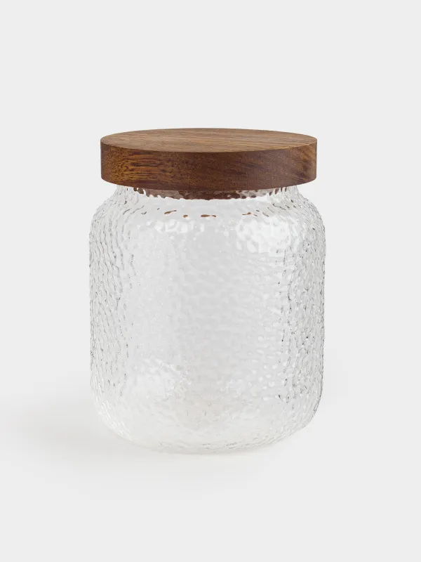 Банка для сыпучих продуктов, 500 мл, стекло/дерево, Ripply wood, image-0