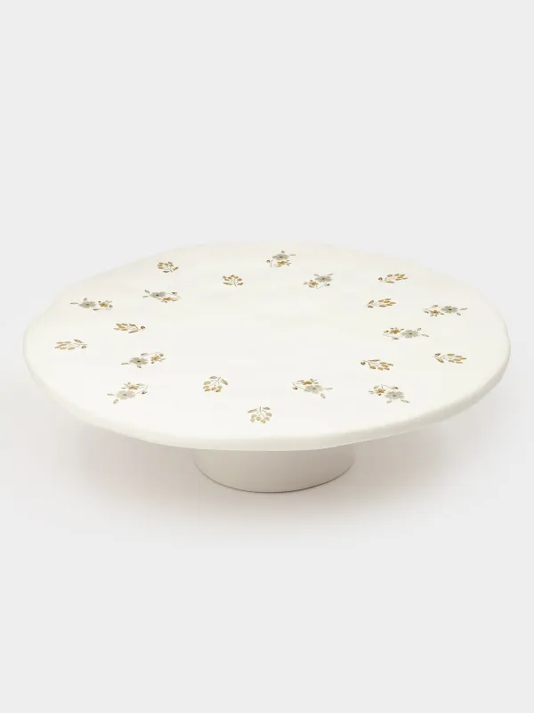 Блюдо на ножке, 24х7 см, керамика D, молочное, Винтажные цветы, La flore, image-1